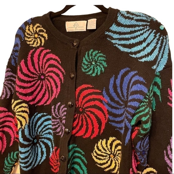 Vtg Design Options Sweater Phillip Jane Gordon Cardigan Colorful Swirls Size L - Picture 2 of 12
